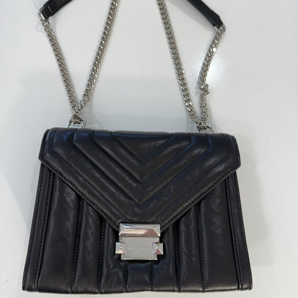 Michael Kors Whitney Black Quilted Chain Convertible Shoulder Bag Purse
